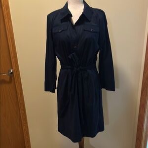 Diane Von Furstenberg Navy Belted Safari Style Shirt Dress